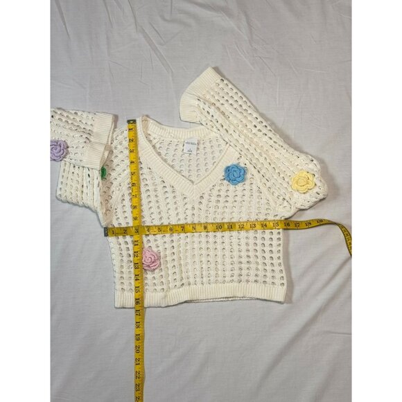 Wild Fable Womens S  Knit Floral Embellished Sweater White Multicolor Cotton Ble - Picture 7 of 7